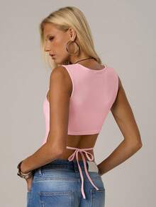 Avantive Áo hai dây ôm sát gợi cảm F21 màu đỏ hở lưng, thắt eo. - Hồng - Xem 2