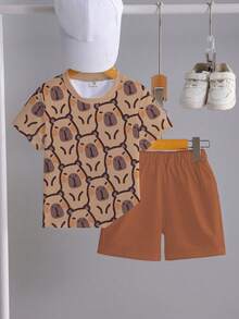 1 Set Boys' Short Sleeve T-Shirt And Shorts, Casual Cute Graphic Print, Comfortable Daily Wear For Spring/Summer - Multicolor - View 3