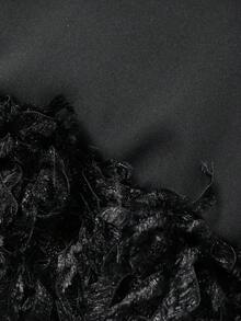 FRIFUL Áo tank top nữ màu đen không tay, phối vải lông xù, thiết kế xếp ly, dáng rộng thoải mái, đa năng, thích hợp mặc nhiều lớp vào mùa thu. - màu đen - Xem 7