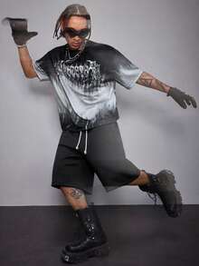 Manfinity VCAY Men's Loose Fit Digital Print Short Sleeve T-Shirt Set - Grey - View 4