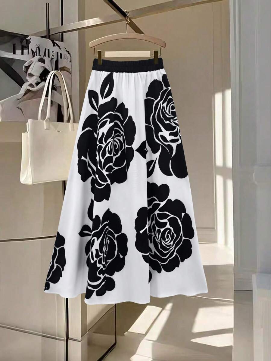 GlowEve Falda casual con estampado que ciñe la cintura para mujer - Negro - Ver 1