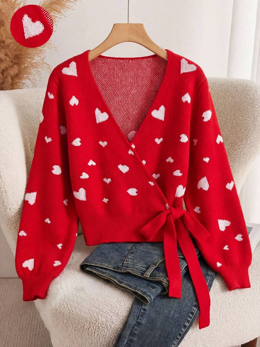 Franclia 新浪漫情人节氛围心形提花百搭时尚休闲女式开衫