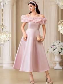 Modelyn Elegant Ruched Rhinestone Embellished Dress For Women - Dusty Pink - View 2