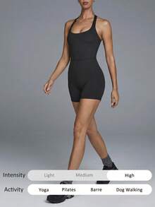 Menodora SHEIN Sport Bộ áo liền quần yoga cổ yếm hở lưng dành cho nữ - màu đen - Xem 4