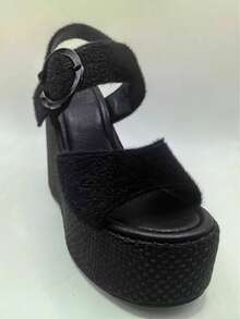 ROMWE Goth Platform Sandals Women's Slippers Fish Mouth Wedge Heel Fashion Women's Shoes - Black - View 9