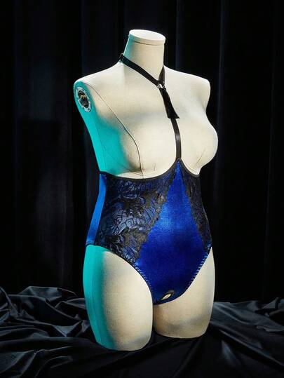 SpicyHot Plus Size Extremely Sexy Series Lace Patchwork Satin Sheer Bust Seamless Crotch Open Bodystocking Lingerie