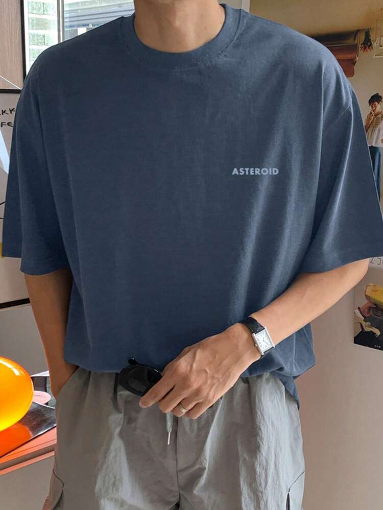 Men's Round Neck Letter Print Casual Versatile Commuting Short Sleeve T-Shirt Summer