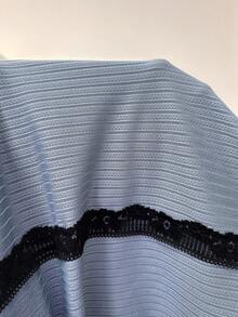 Dream Adore Áo ngủ nữ gợi cảm cổ chữ V tay dài trễ vai phối ren. - Màu xanh nhạt - Xem 7