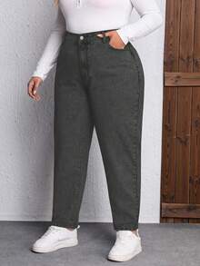 EMERY ROSE Quần jeans ống đứng dáng rộng thoải mái có túi dành cho nữ cỡ lớn. - Xám - Xem 4