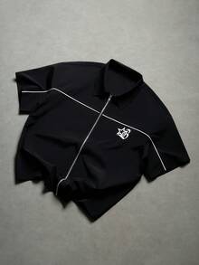 PAVTROS Gothic Letter Print Black Casual Shirt With Side Straps For Young Men - Black - View 6