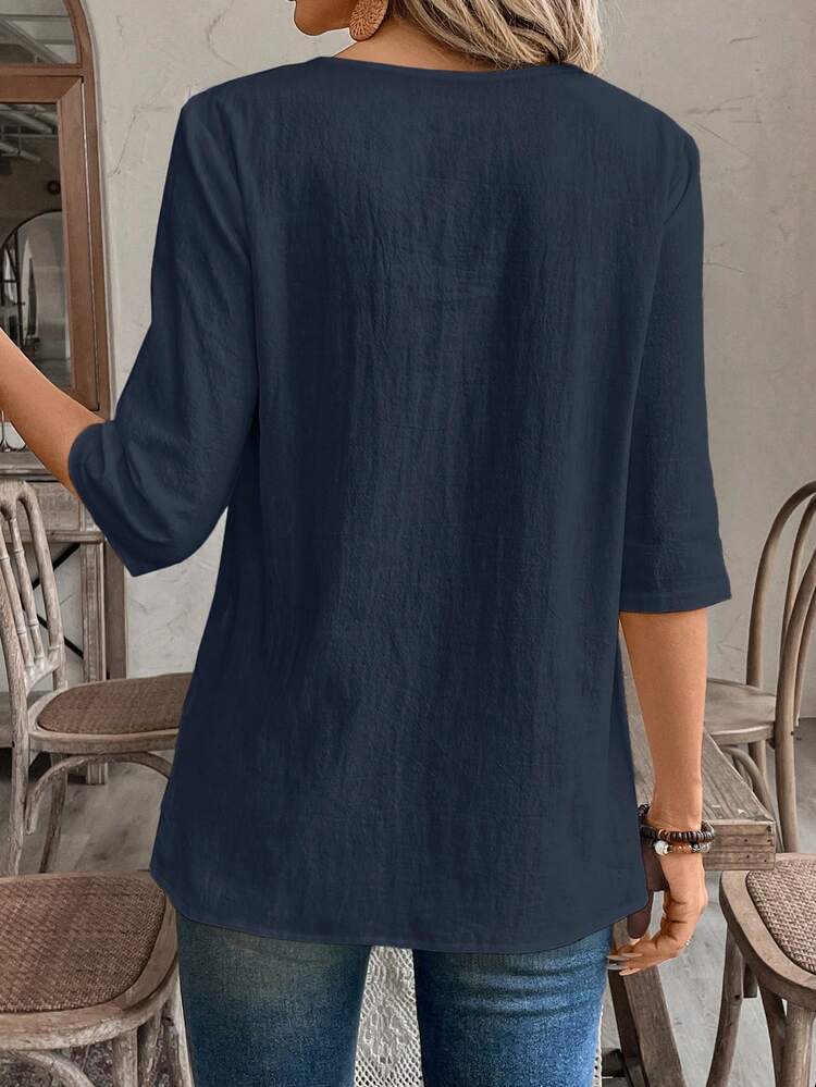 Fall Women Clothes Crew Neck Long Sleeve Floral All-Over Print Casual Top,Ladies Casual High Low Half Sleeve Round Neck Regular Fit Regular Navy Blue Regular Sleeve Top Women Blouses,Spring/Fall ,Casual Daily Wear