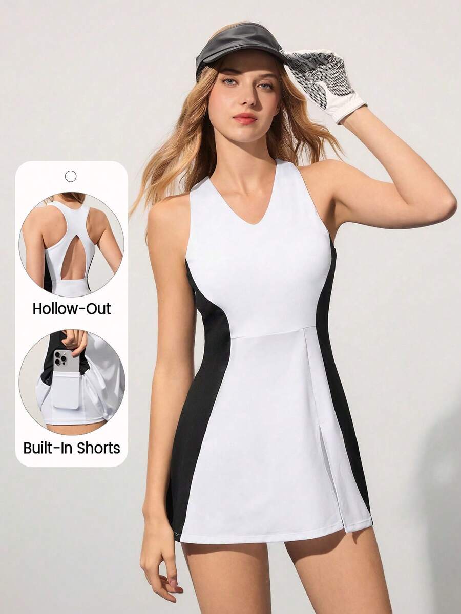 Váy thể thao tennis/golf hở lưng phối màu CourtClass Colorblock kèm quần short - Bộ sưu tập Thu/Đông mới dành cho thể thao & thể hình - Đen và trắng - Xem 1