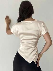 Firerie Women's Casual Elegant Satin Blouse/Office Blouse/Formal Blouse/Lustrous Satin Blouse - Apricot - View 2