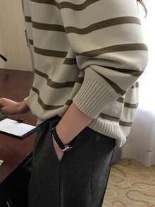 DAZY Women's Casual Striped Crew Neck Raglan Sleeve Sweater, Autumn/Winter - Apricot - View 4