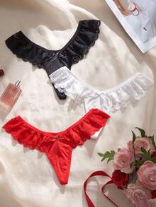 SHEIN 3pcs Comfortable Sexy Lace Heart Charm Bridal Thong Panties - Multicolor - View 3