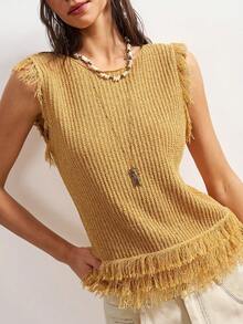 Bohemela Damen Sommer Lässig Boho Resort Musik Festival Quaste Strick Häkel Top, Sommer Top, Karneval, Strand für Frauen - Rötlich-braun - Übersicht 4