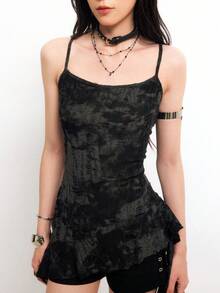 Bloopia 女士时尚不对称吊带背心，夏季街头风 - 黑色 - 查看 5