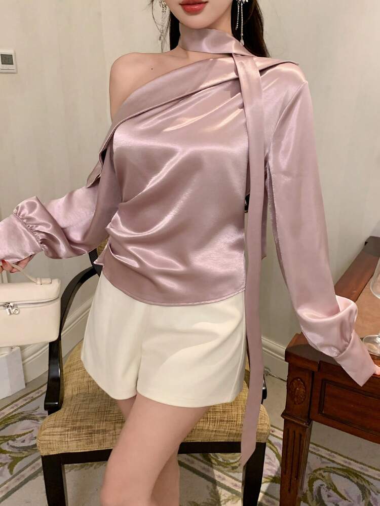 Women's Off-Shoulder Long Sleeve Shirt, Casual Design For Office, Commute, Wedding, Spring & Summer