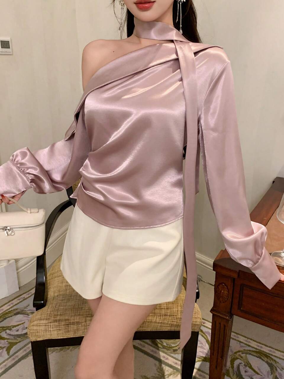 Women's Off-Shoulder Long Sleeve Shirt, Casual Design For Office, Commute, Wedding, Spring & Summer