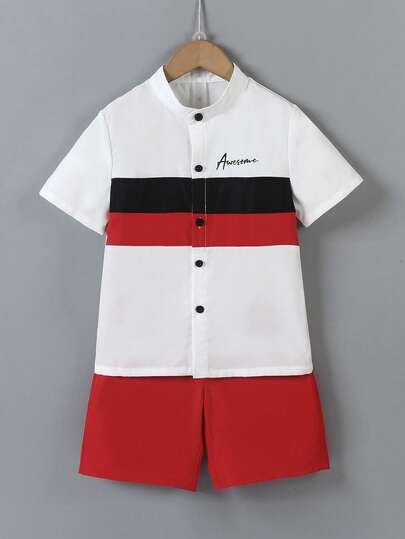 两件套青少年男童绅士套装 - 撞色衬衫 + 短裤/长裤，正式西装，适合生日派对、婚礼、毕业典礼、周年纪念日等场合