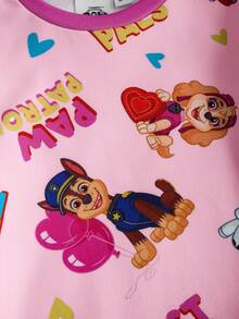 SHEIN | PAW Patrol 2pcs Young Girl Cartoon Puppy Print Crew Neck Long Sleeve Top And Pants Comfortable Stretchy Pajama Set - Pink - View 4