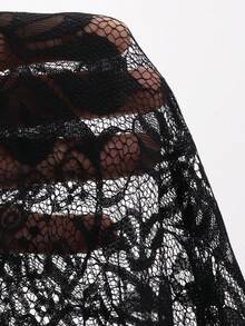 FRIFUL Women's Elastic Waist Floral Lace Fashionable Versatile Skirt - Black - View 9