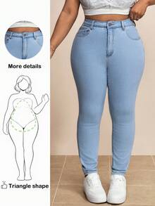 Truni Plus Size Women's Slim Fit Jeans, For Pear Triangle Body Shape - Light Wash - View 1
