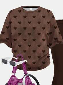 2pcs/Set Tween Girls' Y2K Style Tie-Dye Heart Print Short Sleeve T-Shirt And Flare Pants, Spring/Summer/Autumn - Multicolor - View 4