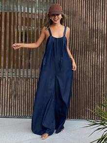 DAZY Women's Loose Long Urban Casual Denim Bib Pants And Jumpsuit - Dark Wash - View 4