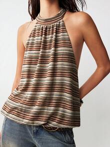 Bohemela Women's Casual Striped Backless Halter Top, Summer - Multicolor - View 4