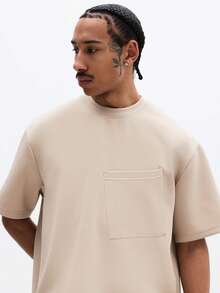 SUMWON Conjunto informal de verano de 1851 Essentials con camiseta de cuello redondo de corte holgado de manga corta con bolsillo en el pecho delantero y pantalones cortos a juego de corte relajado con cordón - Marrón - Ver 6