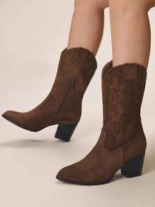 Styleloop Women's Pointed Toe Casual Fashion Chunky Heel Western Boots Valentine's Day - Coffee Brown - View 5