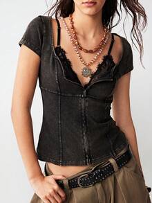 Bohemela 波西米亚风冬/春/夏复古水洗女式衬衫，西部乡村风格音乐会和派对，适合海滩度假、日常穿着、返校、郊游、派对、新年、情人节、狂欢节等场合。 - 黑色 - 查看 3