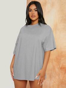 SHEIN SXY Drop Shoulder Longline Tee Concert Long Summer Dress Prom Dress Sexy Dress Valentine Day Dress - Grey - View 3
