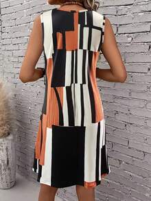 几何图案度假风女式无袖连衣裙，新款休闲宽松半身裙，无袖A字中长连衣裙，休闲度假装 - 彩色 - 查看 2