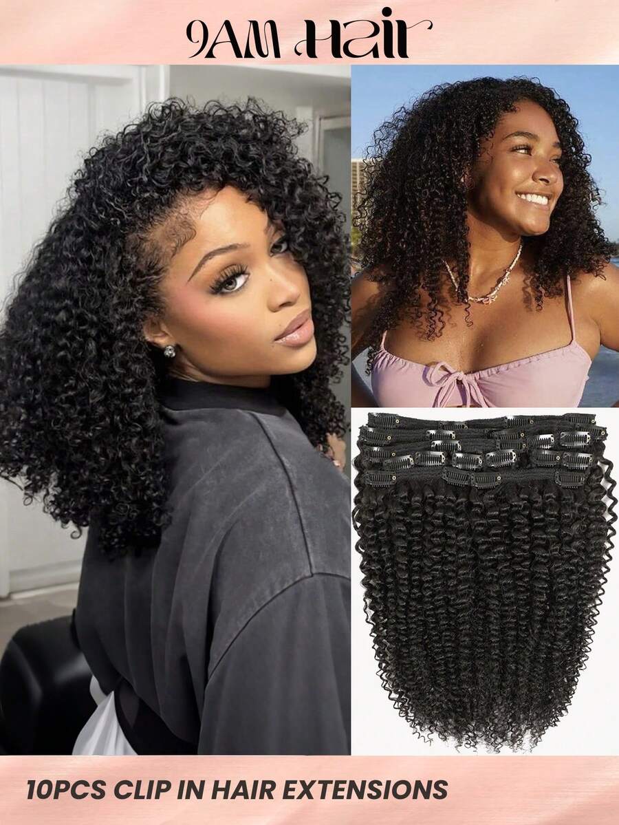 10 Miếng Tóc Nối Kẹp 10-20" Tóc Nối Tóc Tự Nhiên, Tóc Kẹp Màu Đen