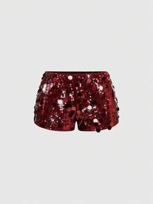 ROMWE Grunge Punk Spring/Summervalentine's Dayparty Punk Rock Diva Party Outfit, Festival Music Event New Year Costume, Halter Neck Sexy Sequin Cross Pendant 2 Pieces Set For Women - Burgundy - View 8