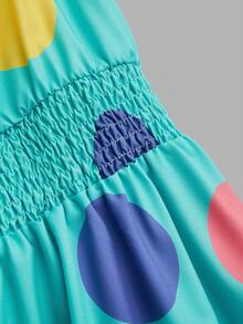 Sweetra Vestido de talla grande con volantes en el bajo y hombros descubiertos con estampado de lunares de colores - Azul - Ver 8