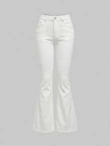 ROMWE PETITE Spring/Summer Women's Casual Flare Jeans With Pockets, Rhinestone Wing Embroidery - White - View 3