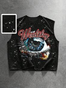 ROMWE MEN Men's Summer Fashion Street Style Eye & Letter Graphic Round Neck Tank Top - Black - View 1