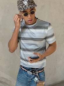 STEELVANCE Men's Striped Print Short Sleeve Round Neck T-Shirt Sexy - Multicolor - View 5