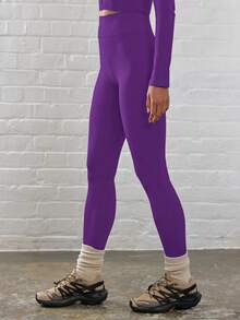 Musera Sport 罗纹高腰修身运动紧身裤，适合健身、徒步、运动、冬季穿着。 - 紫羅蘭色 - 查看 2