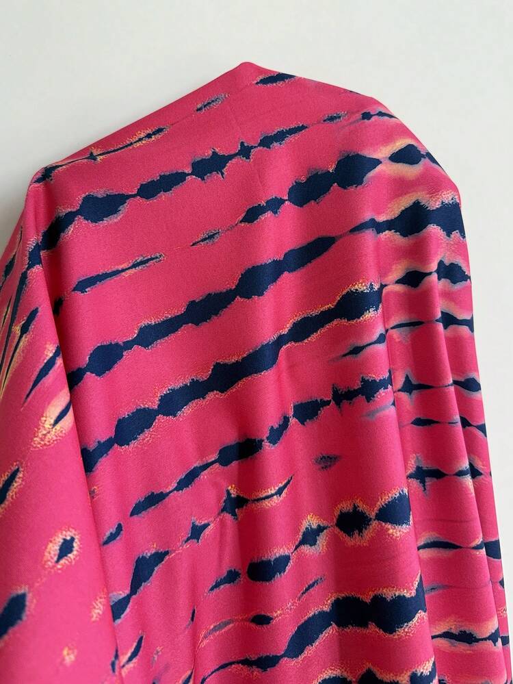 Plus Size Women's Summer Casual Vacation Loose Fit  Pink Tie-Dye Printed Long Dress, Spring For Summer/ Vacation,Summer Holiday,Spring Break Outfits ,Vacation Outfits Women ,Holiday Outfits For Women,Going Out Outfits,2026 New Clothes,Simple And Fashionable For Everyday Wear,Casual Dresses For Women,Flowy Long Dress ,Suitable For Summer, Vacation, Commute, Daily Wear