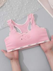 Set de 6 piezas de lencería para adolescentes con sujetador de colores variados (blanco, rosa, naranja), camiseta de tirantes con estampado de amor y bragas tipo panty - Multicolor - Ver 3