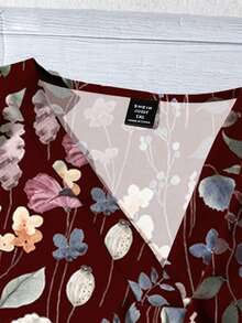 EMERY ROSE Áo kiểu nữ cỡ lớn mùa hè, phong cách thường ngày, họa tiết hoa, cổ chữ V, tay bồng. - Nhiều màu - Xem 5