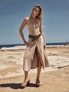 MOTF STUDIO WOMEN'S DENIM ZIP-UP WAIST DRESS, SPRING/SUMMER - Pink - View 7