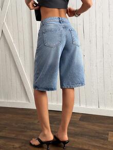 EURMUSE Quần short denim nữ thời trang, dáng casual, có túi xéo, thích hợp cho mùa hè. - Rửa trung bình - Xem 2