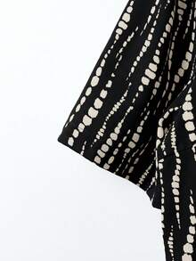 SHEIN Clasi 优雅领衬衫搭配修身印花收腰A字连衣裙，夏季两件套，吊带全印花荷叶边下摆长款度假沙滩装女装 - 彩色 - 查看 6