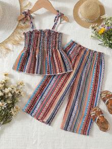 SHEIN Baby Girl Striped Frill Trim Camisole Top And Pants Vacation Set - Multicolor - View 11