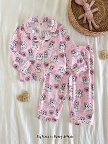 Cozy Pixies Bộ 2 món cho bé gái, gồm áo khoác cardigan cổ bẻ mềm mại in hình động vật hoạt hình và quần cạp chun. - Hồng - Xem 7